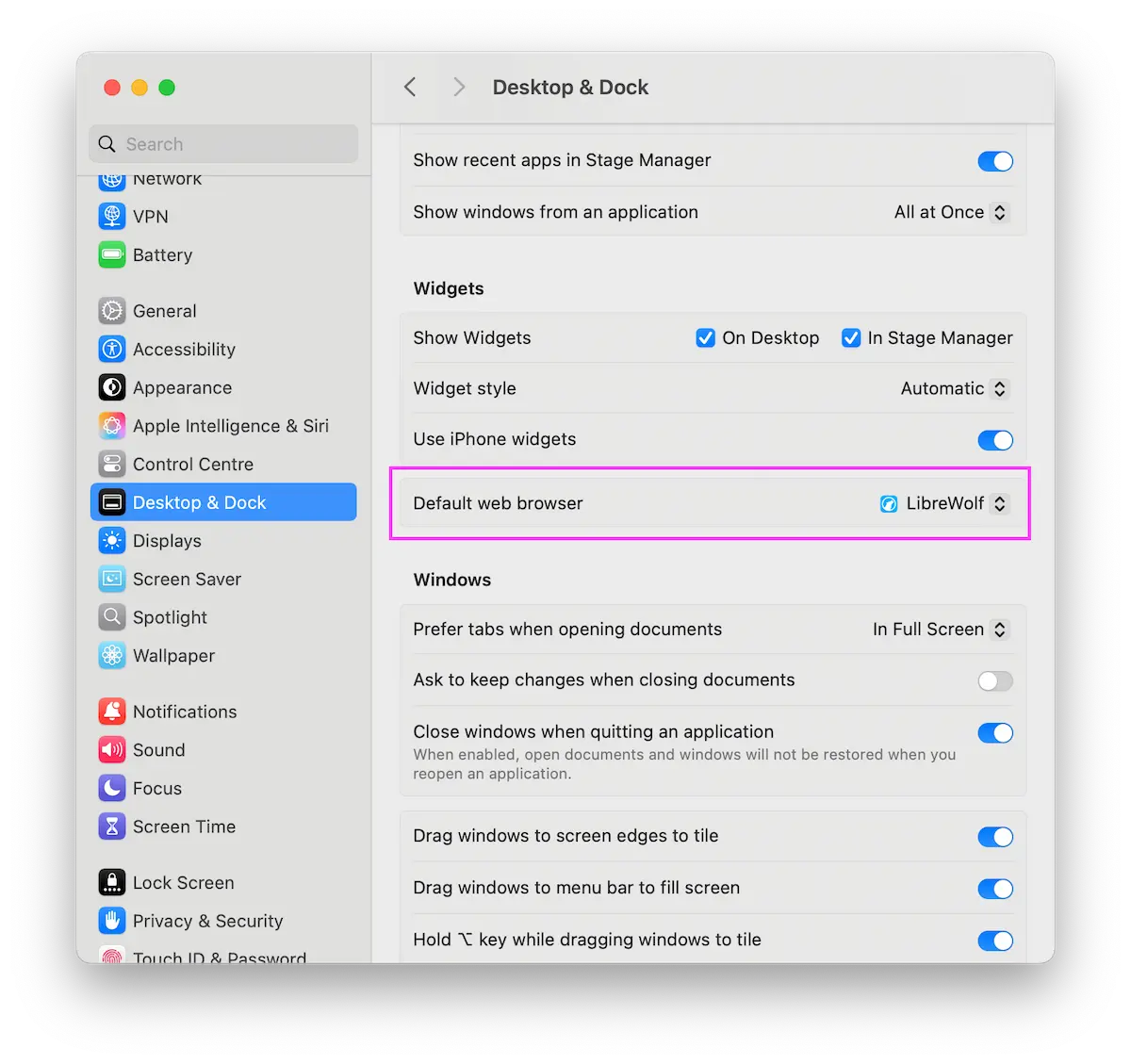 Settings window in macOS.